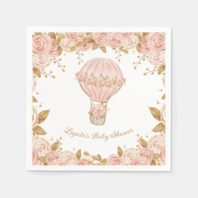 Whimsical Hot Air Balloon Girl Baby Shower Napkin (Front)
