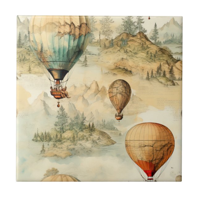 Whimsical Hot Air Balloon Mountain Map Tile (Front)