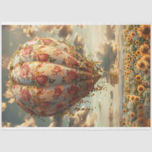 Whimsical Hot Air Balloon Sunflowers Decoupage Tissue Paper
