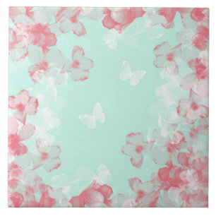 Whimsical Hot Air Balloon with Cherry Blossoms Tile