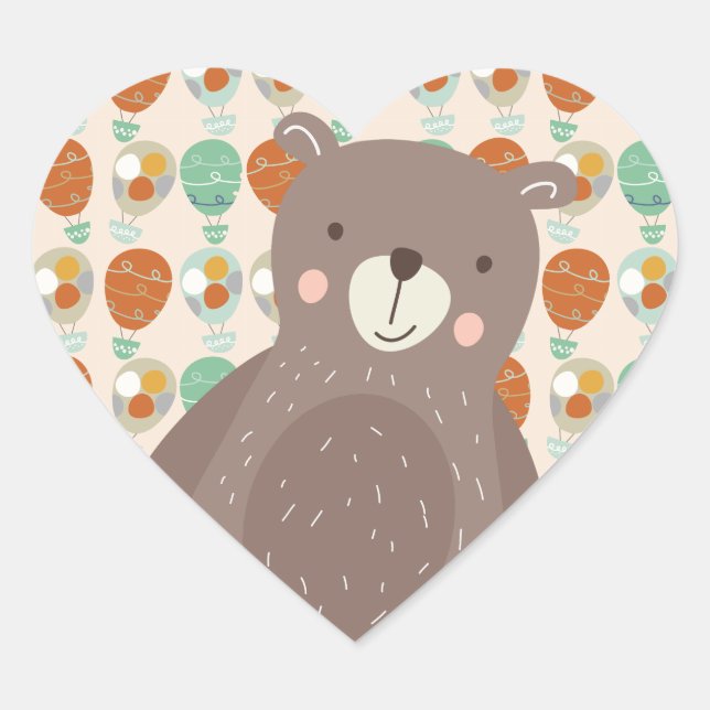 Whimsical Hot Air Balloons Heart Sticker (Front)