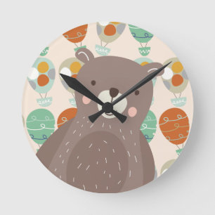 Whimsical Hot Air Balloons Round Clock