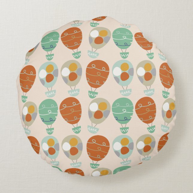 Whimsical Hot Air Balloons Round Cushion (Back)