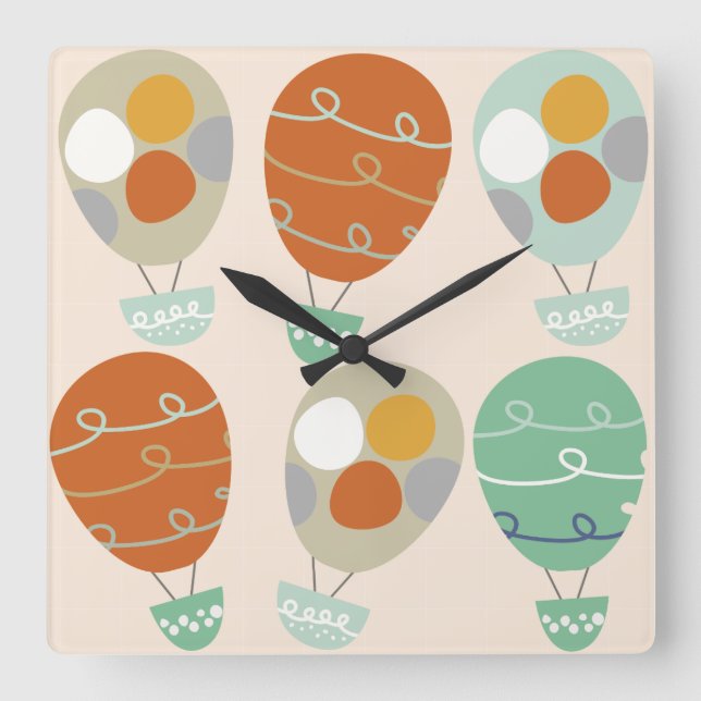 Whimsical Hot Air Balloons Square Wall Clock (Front)