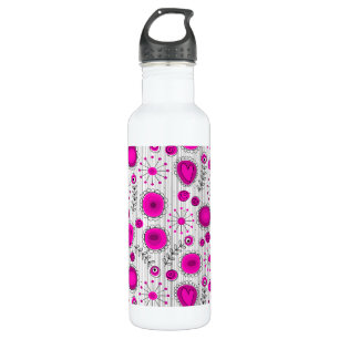 Whimsical hot pink white hearts and flowers floral 710 ml water bottle