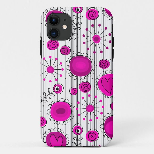 Whimsical hot pink white hearts and flowers floral Case-Mate iPhone case (Back)