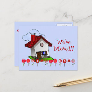 Whimsical House and Flowers "We've Moved" Postcard