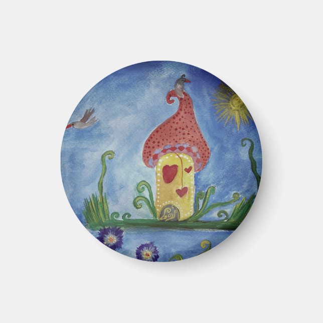 Whimsical House Drawing Small, 3.2 Cm Round Magnet (Front)