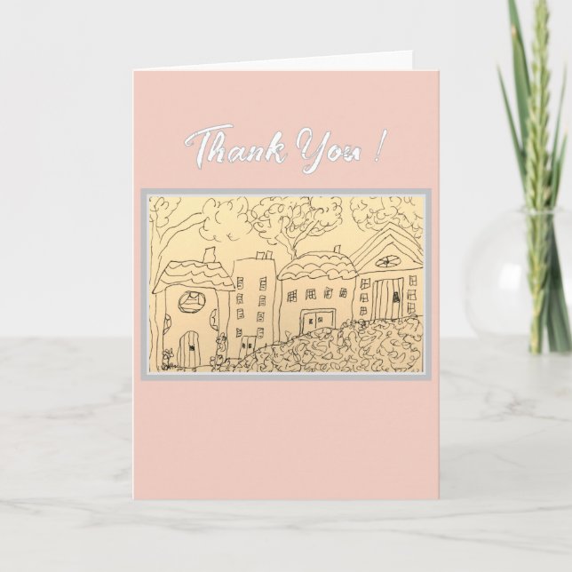 Whimsical Houses Thank You Card (Front)