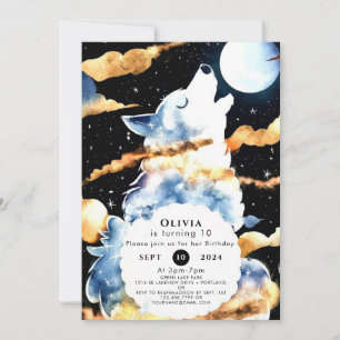 Whimsical Howling Wolf Birthday Invitation