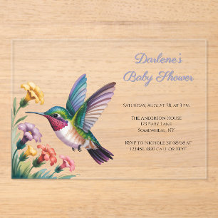 Whimsical Hummingbird Floral Baby Shower Acrylic Invitations