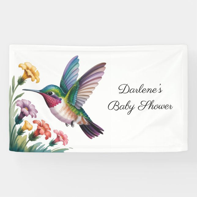Whimsical Hummingbird Floral Baby Shower Banner (Horizontal)