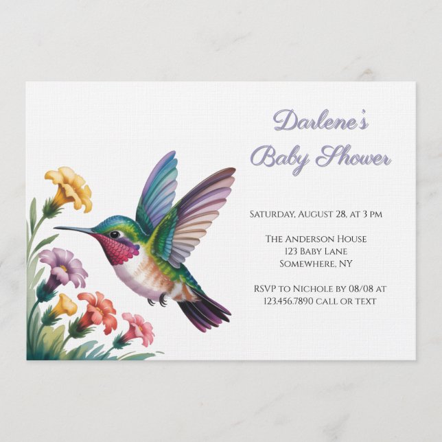 Whimsical Hummingbird Floral Baby Shower Invitation (Front)