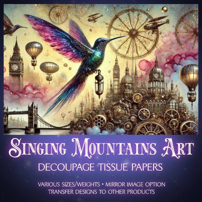 Whimsical Hummingbird Steampunk Flight Decoupage  Tissue Paper (Creator Uploaded)