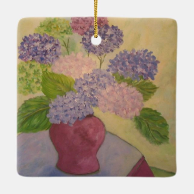 Whimsical Hydrangea Ceramic Ornament (Back)