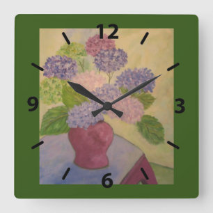 Whimsical Hydrangea Square Wall Clock
