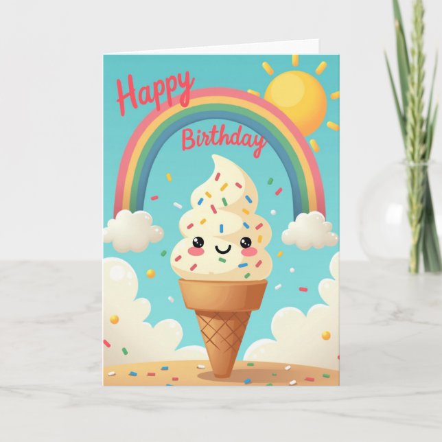 Whimsical Ice Cream Birthday Card (Front)