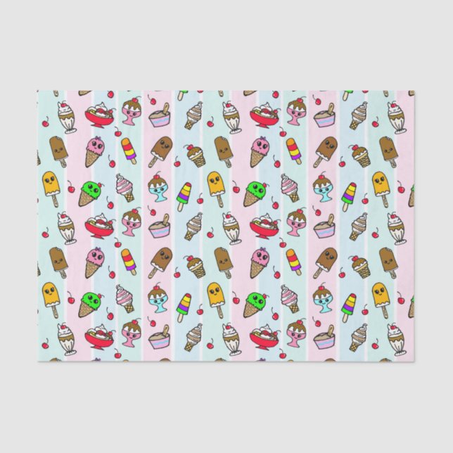 Whimsical Ice Cream Cones Birthday Tissue Paper (Front)