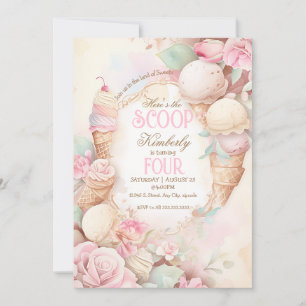Whimsical Ice cream, Ice cream Pink Vintage Invitation