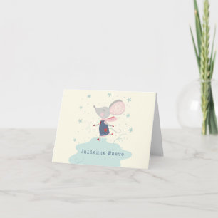 Whimsical Ice Skater Mouse Holiday Name Custom Note Card