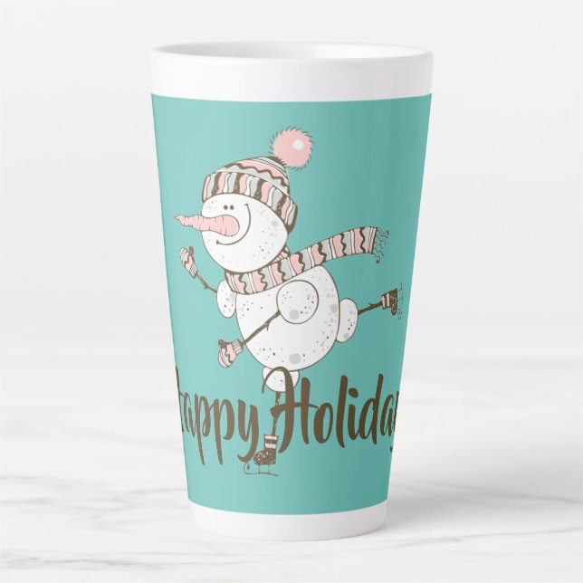 Whimsical Ice Skating Snowman Customisable Latte Mug (Front)