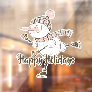 Whimsical Ice Skating Snowmen Customisable Window Cling