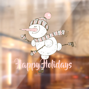 Whimsical Ice Skating Snowmen  Window Cling