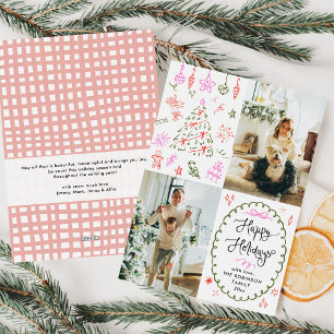 Whimsical Icons Hand Drawn Happy Holidays 2 Photo Holiday Card