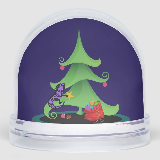 Whimsical Iguana Oh Christmas Tree Snowglobe (Front)