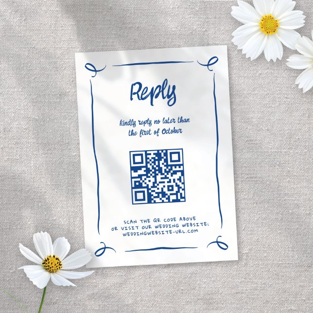 Whimsical Illustrated Blue Hand-drawn Fun Wedding RSVP Card (Creator Uploaded)