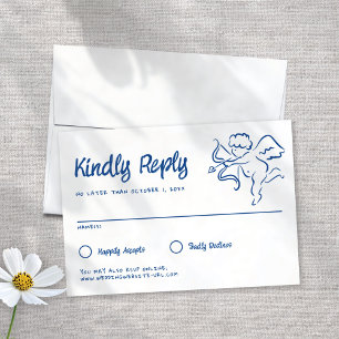Whimsical Illustrated Blue Handdrawn Cupid Wedding RSVP Card