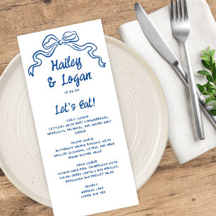 Whimsical Illustrated Bow Modern Fun Wedding Menu