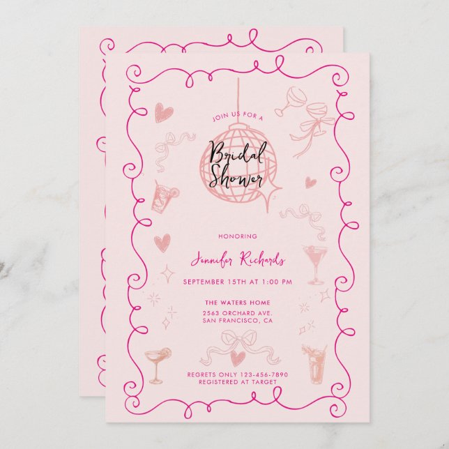 Whimsical Illustrated Bridal Shower Invitation (Front/Back)