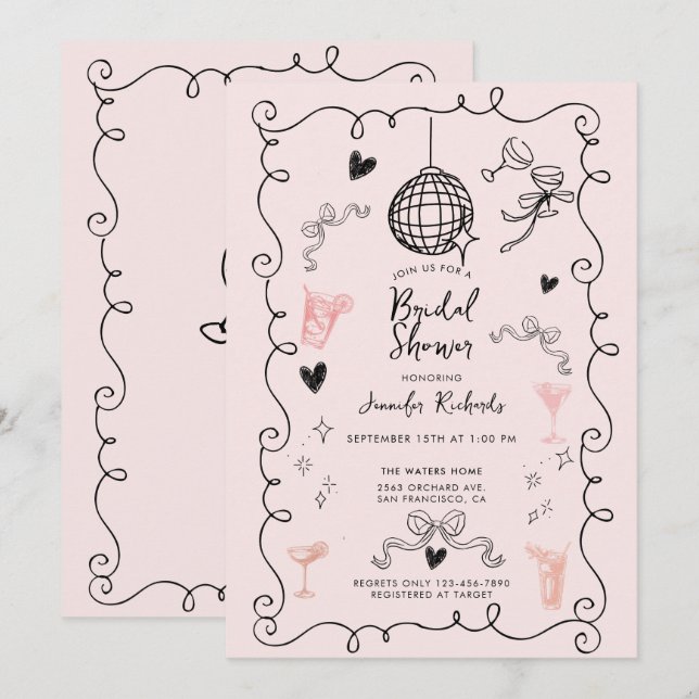 Whimsical Illustrated Bridal Shower Invitation (Front/Back)