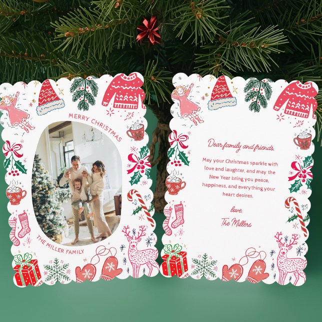 Whimsical Illustrated Colorful Christmas Photo Holiday Card (Creator Uploaded)