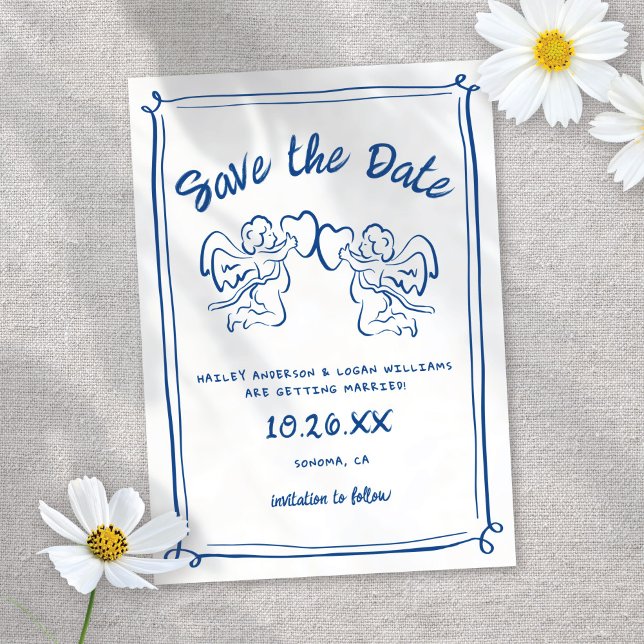 Whimsical Illustrated Cupid Modern Fun Wedding  Save The Date (Creator Uploaded)