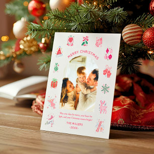 Whimsical Illustrated Festive Christmas Photo Holiday Card