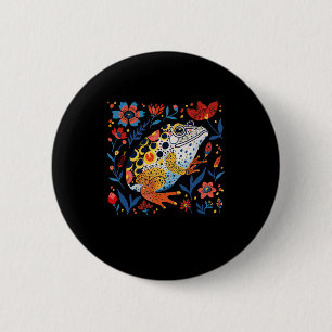 Whimsical Illustrated Frog With Vibrant Floral Bac 6 Cm Round Badge