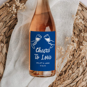 Whimsical Illustrated Fun Cheers To Love Wedding Wine Label