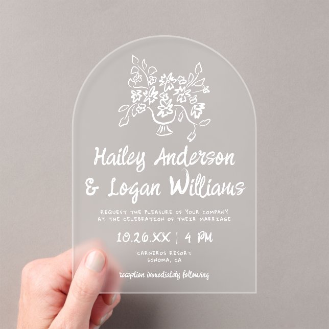 Whimsical Illustrated Hand-drawn Floral Wedding  Acrylic Invitations (Insitu (Handheld))