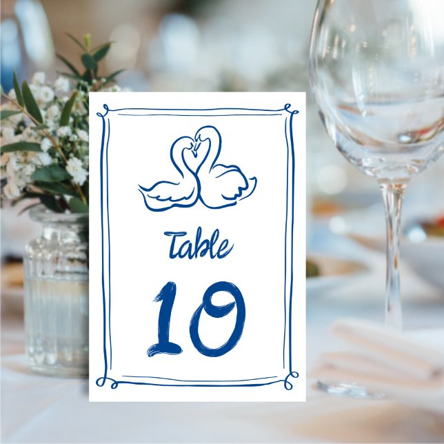 Whimsical Illustrated Hand-drawn Swans Wedding  Table Number (Creator Uploaded)