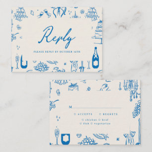 Whimsical illustrated Hand Drawn Wedding RSVP Card
