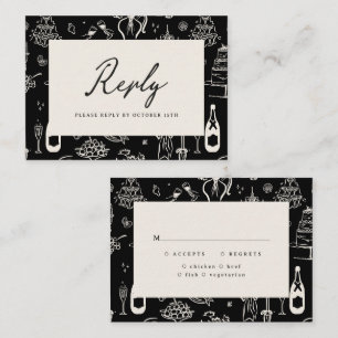 Whimsical illustrated Hand Drawn Wedding RSVP Card