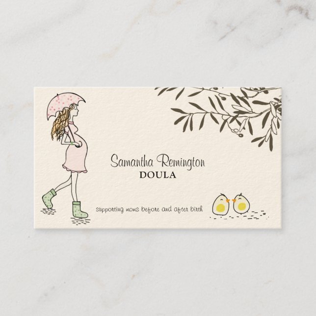 Whimsical Illustrated Midwife Doula Pregnant Mum B Business Card (Front)