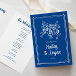 Whimsical Illustrated Modern Blue Wedding Ceremony Programme<br><div class="desc">This modern wedding ceremony program features hand-drawn illustrations and hand-lettered typography in the perfect shade of blue. The look is handmade and fun, yet still romantic and elegant! Inside there is space for the wedding ceremony and wedding party details. On the back there is space for a personal message to...</div>