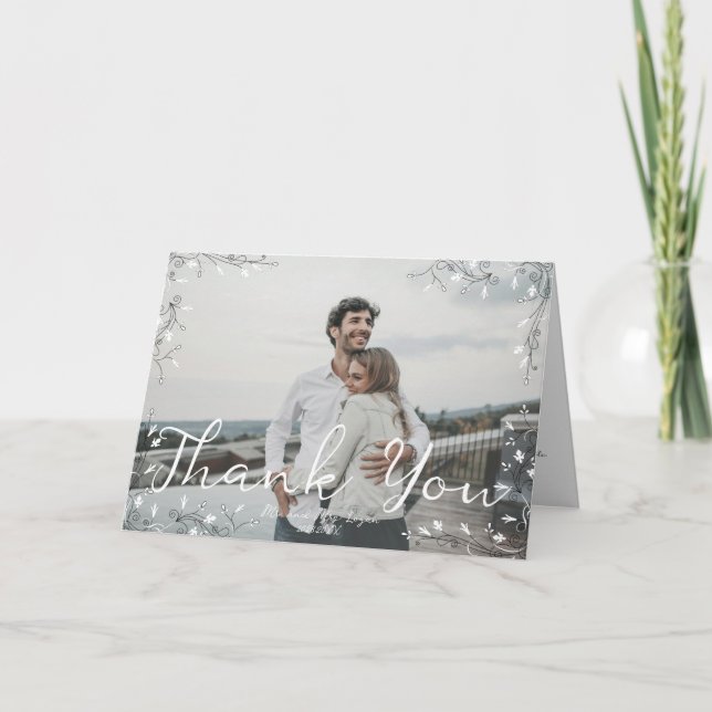 Whimsical Illustrated Modern Handwritten Script Thank You Card (Front)