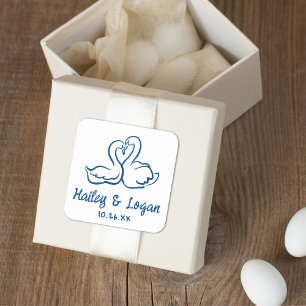 Whimsical Illustrated Swan Modern Fun Wedding Square Sticker