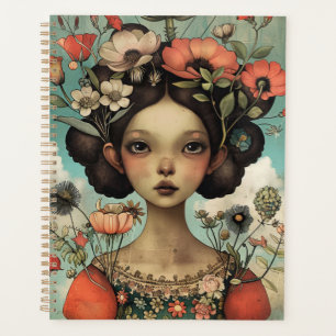 Whimsical Illustration Lady and Flowers Planner