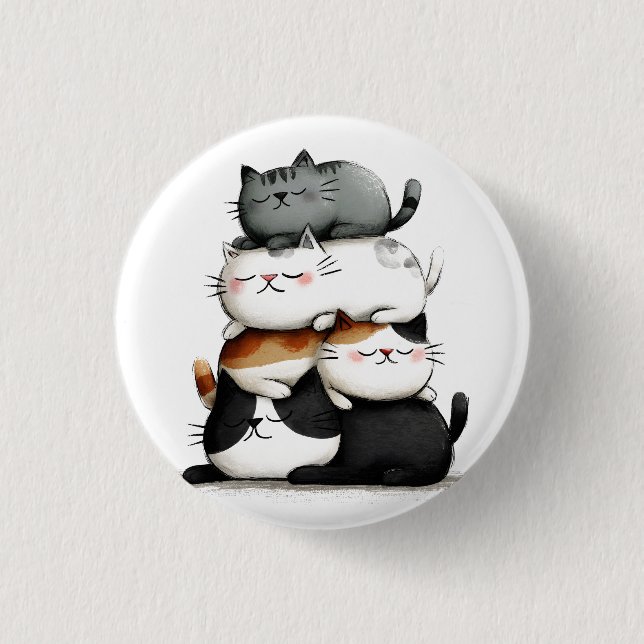 Whimsical Illustration of a Stack of Adorable Cats 3 Cm Round Badge (Front)