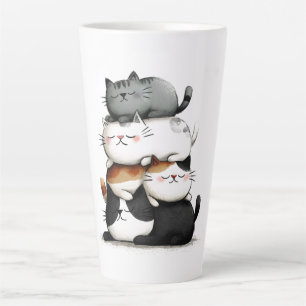 Whimsical Illustration of a Stack of Adorable Cats Latte Mug